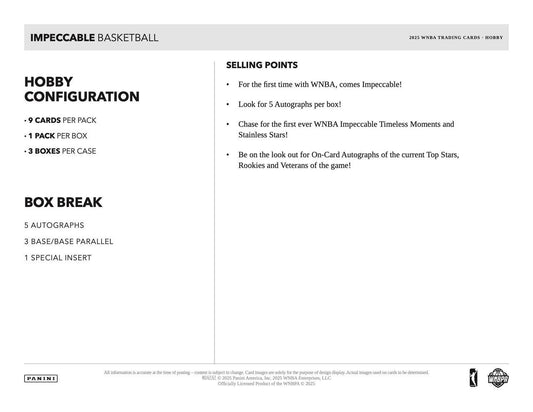 PRE-ORDER 2025 Panini Impeccable WNBA Basketball Hobby Box