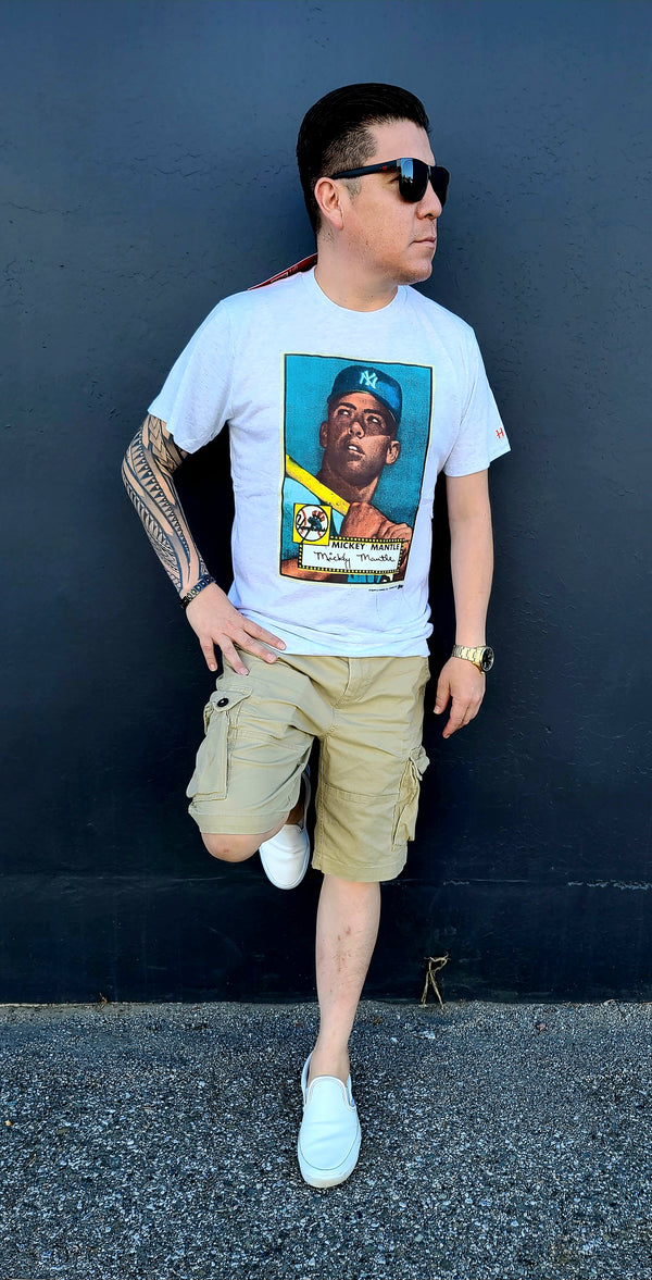 1952 Topps Baseball Mickey Mantle Yankees Homage Heather Gray T-Shirt