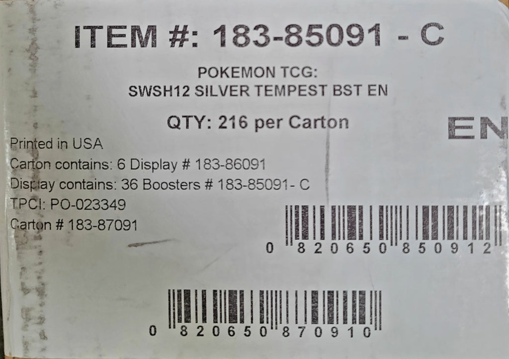 Pokemon Sword & Shield Silver Tempest Booster 6 Box Case