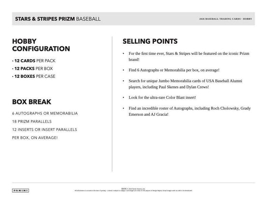 PRE-ORDER 2026 Panini USA Stars & Stripes Prizm Baseball Hobby Box