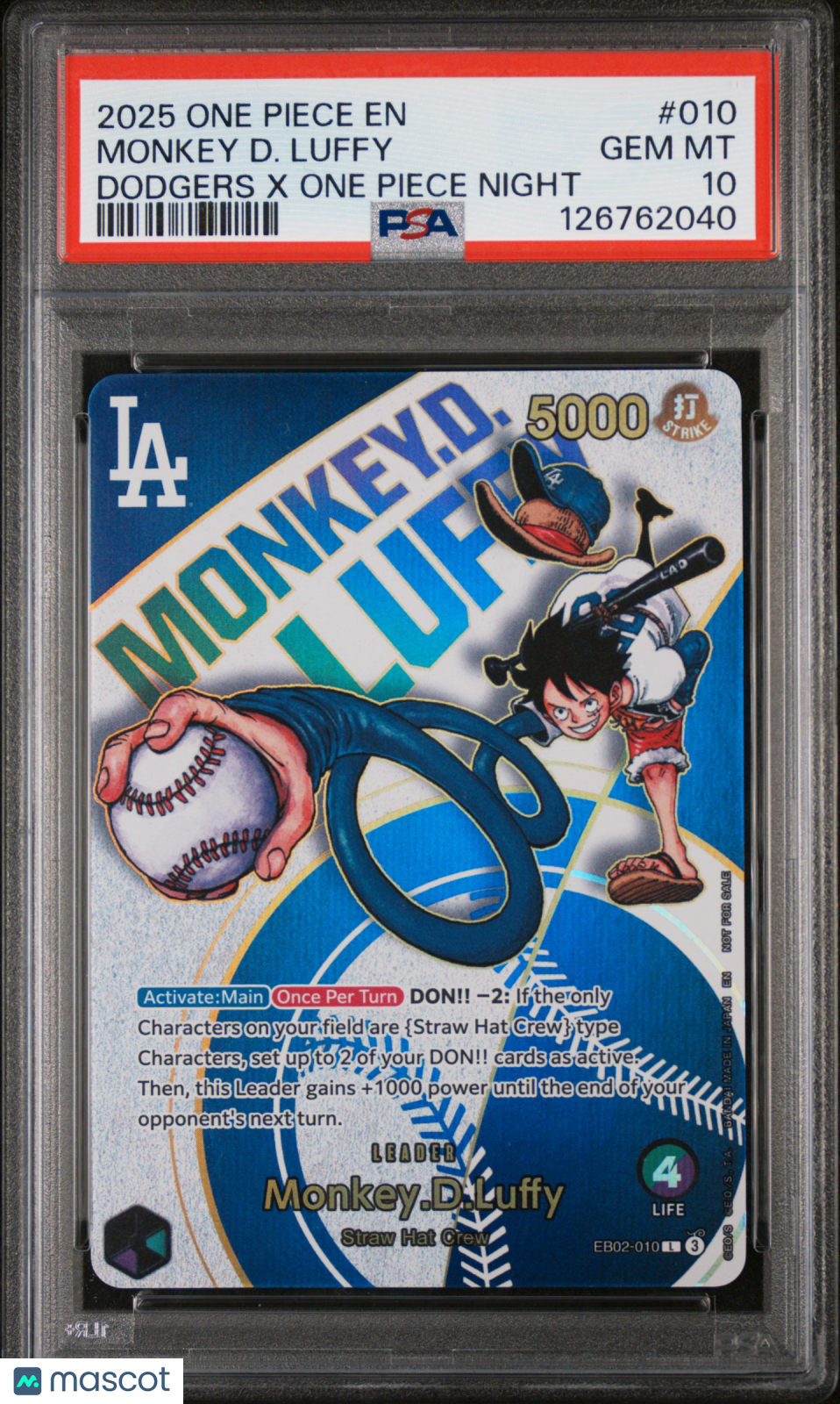 2025 One Piece Promos Monkey D. Luffy Dodgers X One Piece Night PSA 10 ...